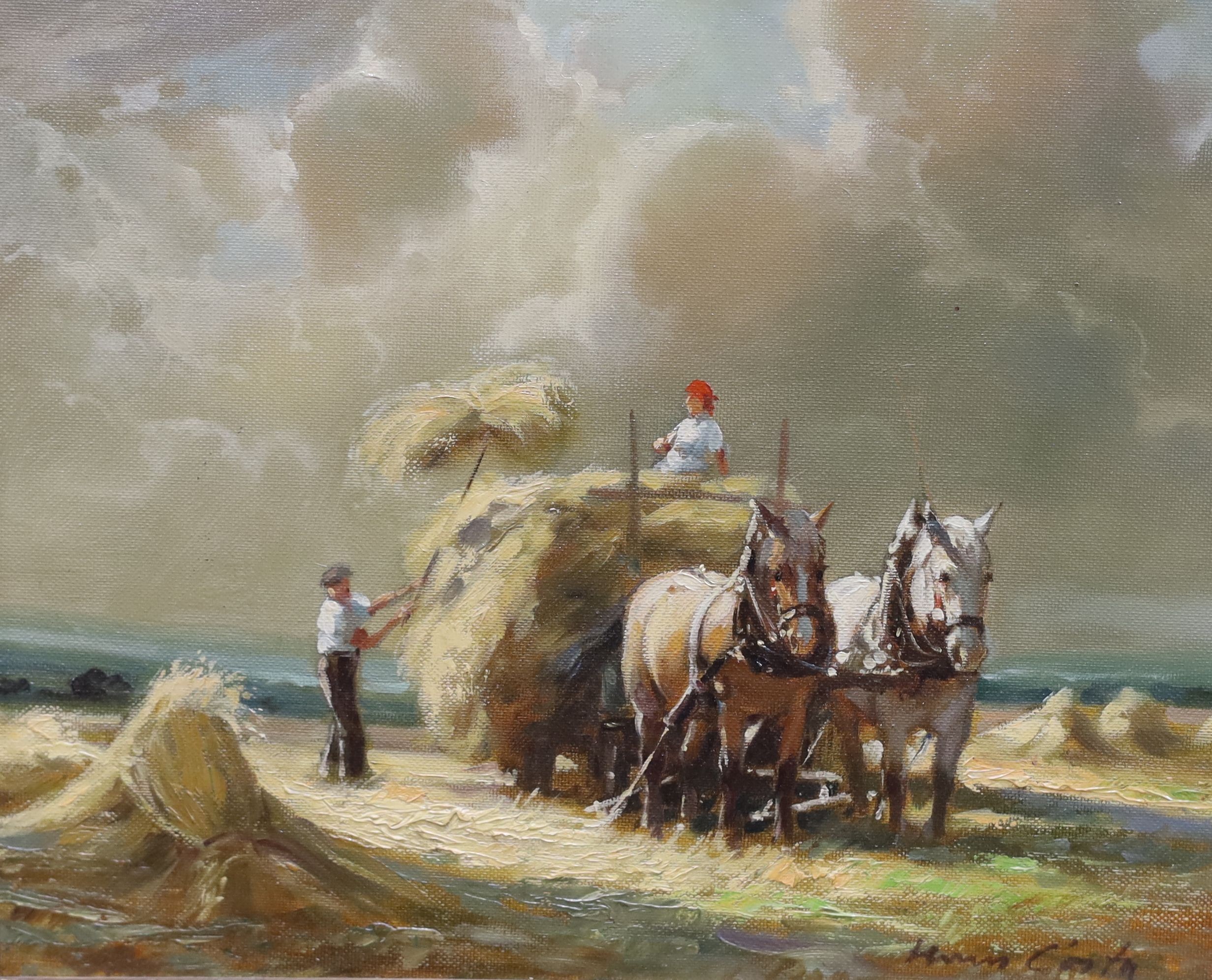 Hans Costa, oil on canvas, Haycart 'Ernte in der Baar', signed, 23 x 28cm.